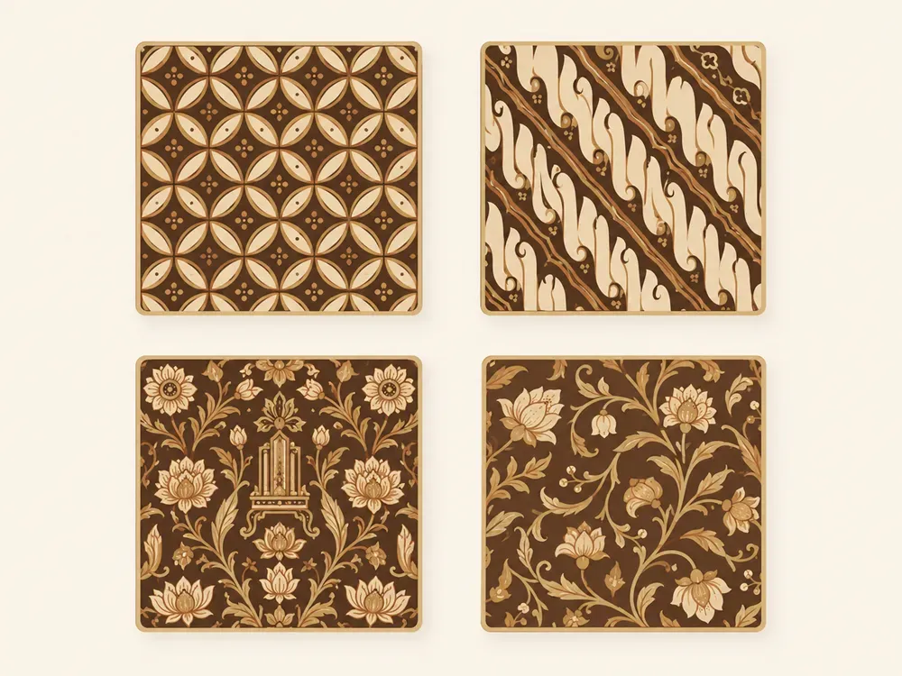 contoh motif batik kawung parang dan sido mukti untuk desain undangan pernikahan adat jawa