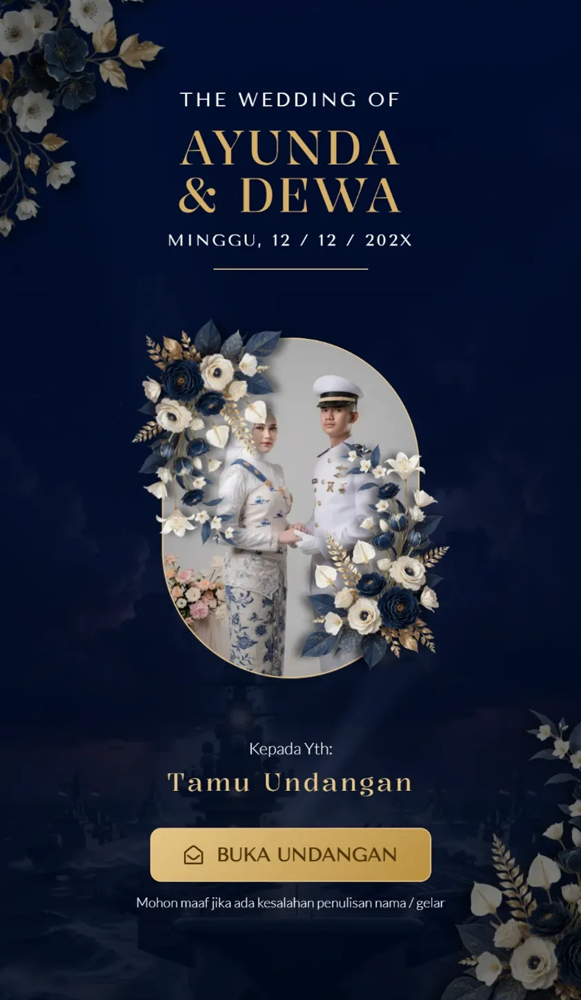 Desain undangan pernikahan TNI AL Navy Blue