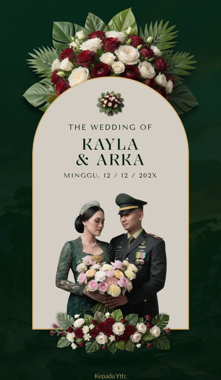 Desain undangan pernikahan TNI AD Olive Gold