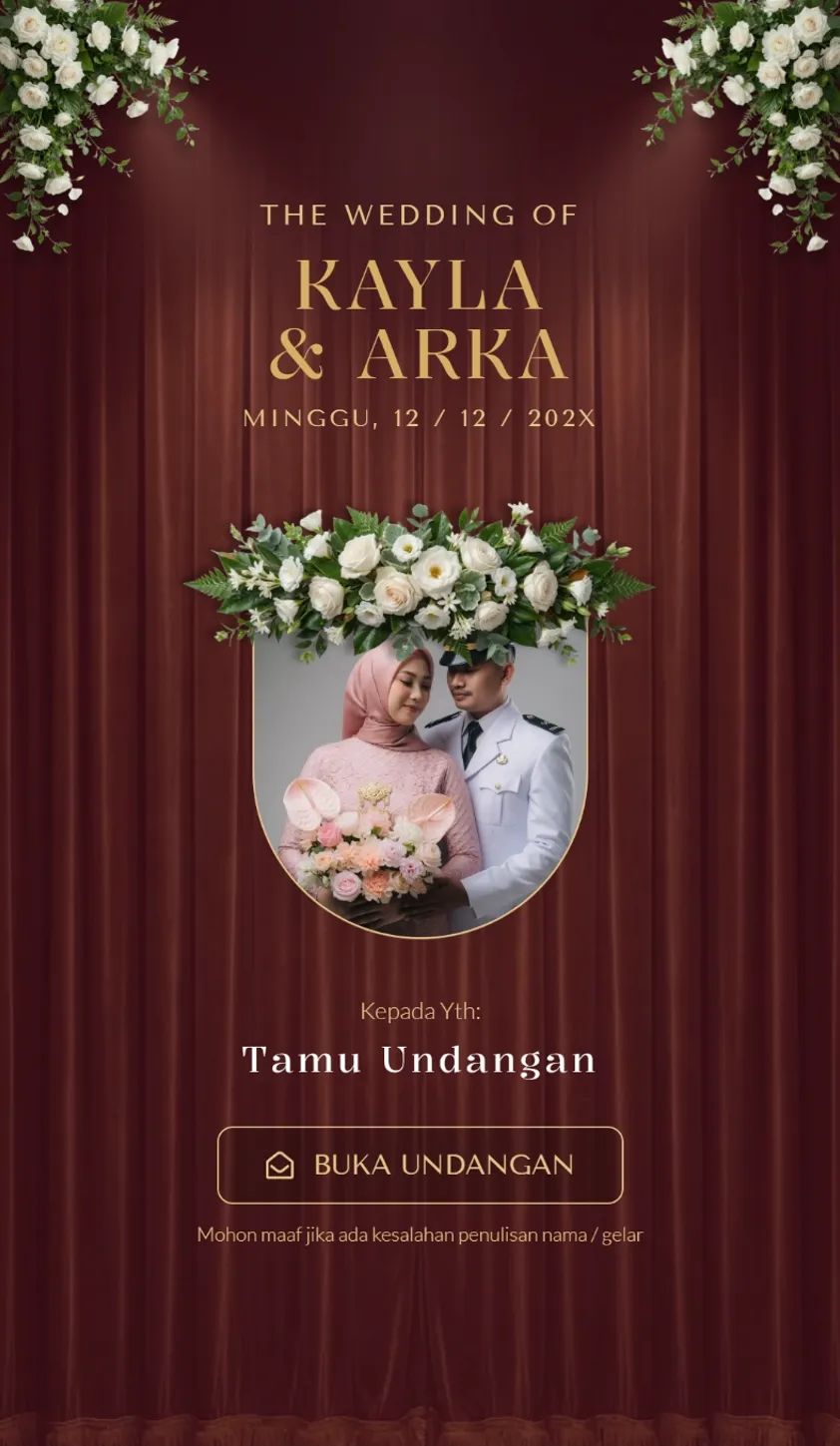 Desain undangan pernikahan kedinasan Royal Maroon
