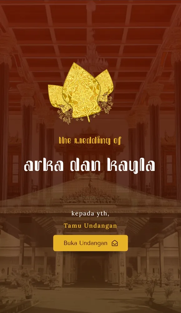 Preview undangan digital adat Jawa Pendopo Marun: pendopo bernuansa marun dan Tugu Yogyakarta