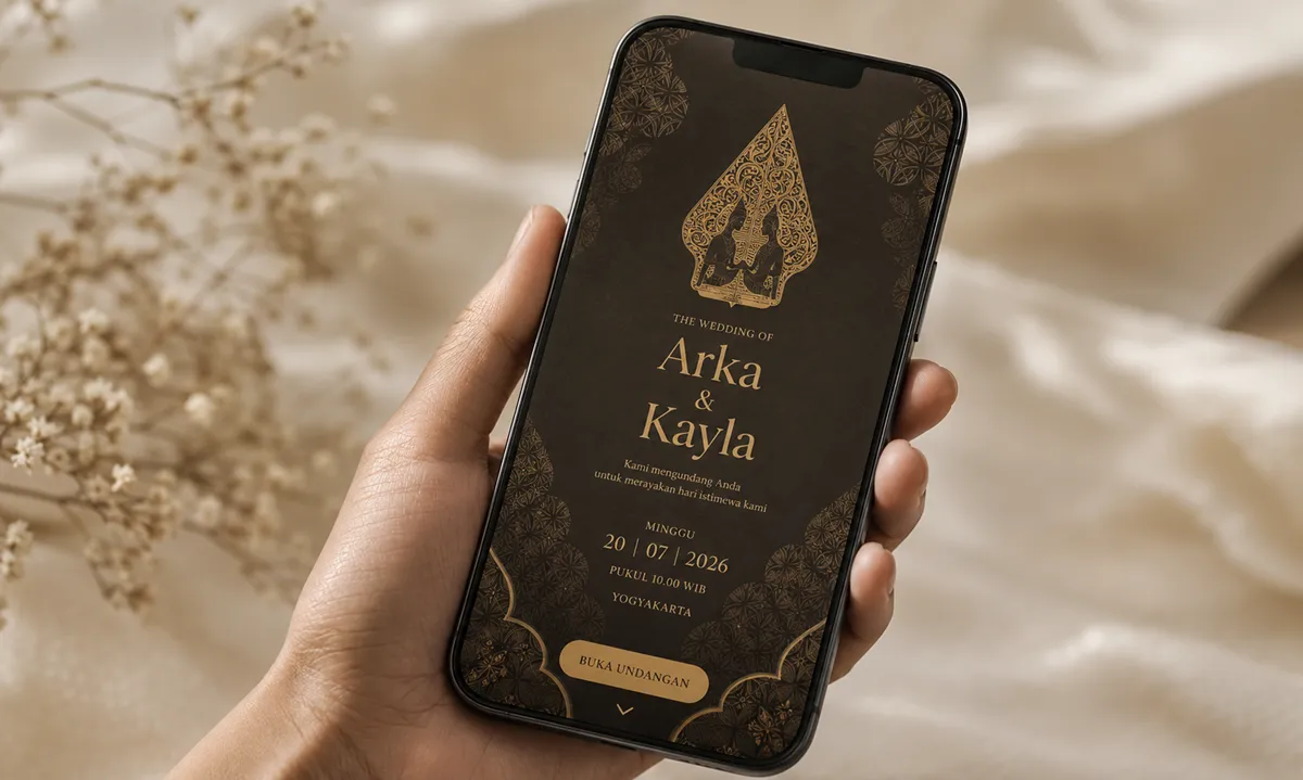 Contoh tampilan undangan pernikahan digital adat Jawa dari Rencananikah.net