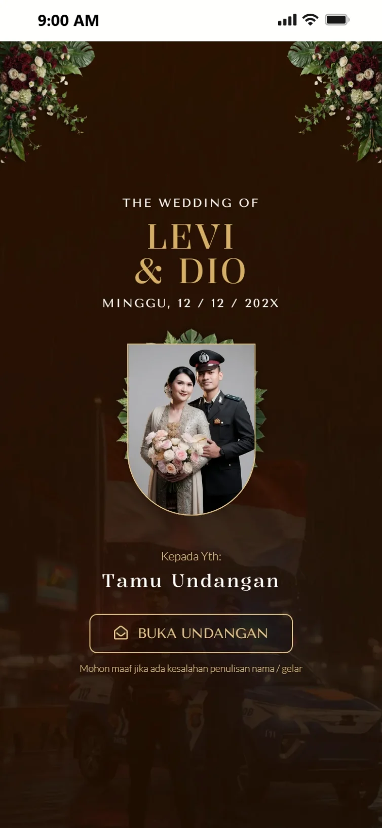 Preview desain undangan pedang pora Onyx Gold