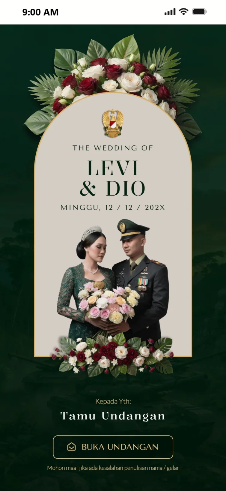 Preview desain undangan pedang pora Olive Gold