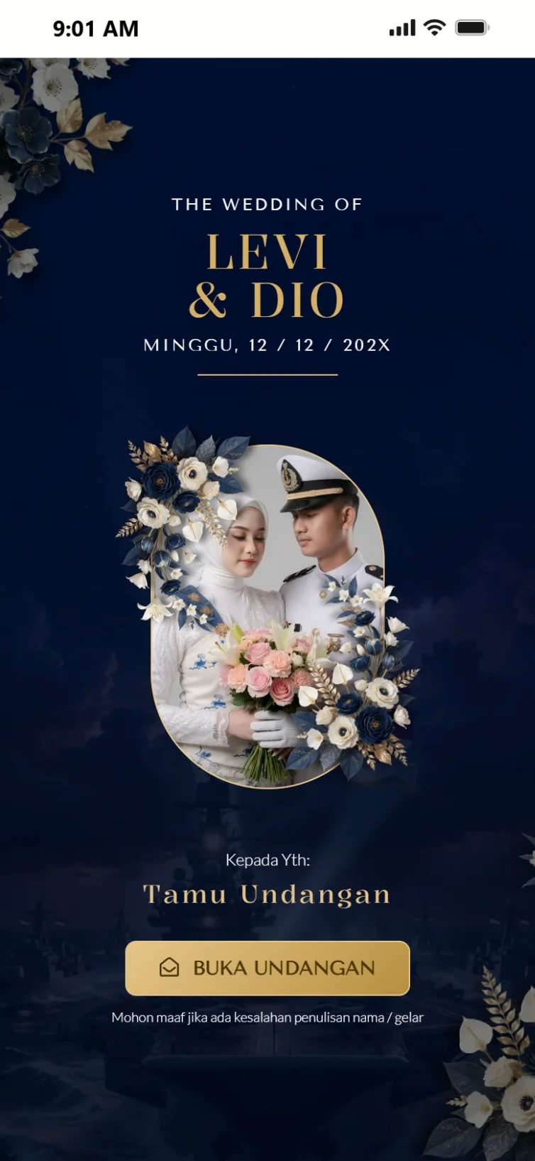 Preview desain undangan pedang pora Navy Blue